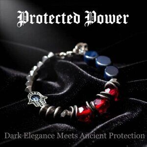 Goth Inspired Blessings Bracelet - Hamsa Hand 4 Protection - Black Gray & Red